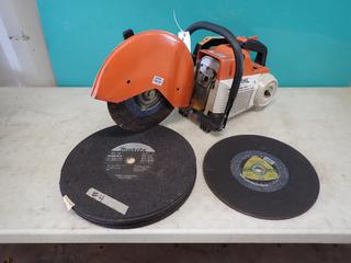 STIHL TS460 Gas Powered Cut Off Machine c/w Qty Of 14in And 16in Blades **Located @ Edmonton Yard**