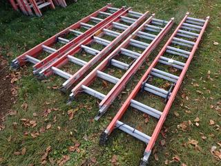 Qty Of (3) 16ft Extension Ladders c/w (1) 20ft Extension Ladder **Located @ Edmonton Yard**
