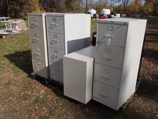 (2) 25in X 18in X 52in 4-Drawer Filing Cabinets c/w (2) 28in X 18in X 51in 4-Drawer Filing Cabinets, (1) 36in X 18in X 28in Cabinet And (1) 36in X 18in X 40in Cabinet **Located @ Edmonton Yard**