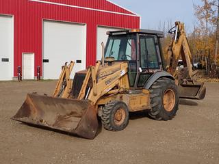 1998 Case 580 Super L Extend-a-Hoe Loader Backhoe c/w Diesel Engine, 4-Spd, 92in Front Loader Bucket, 42in Clean Up Bucket, 22in Dig Bucket, Hensley 12in Frost Bucket, 12-16.5NHS Front And 19.5L-24 Rear Tires. Showing 1600hrs. SN JJG0267927 *Note: Hole In Side Of Hood* **Located Near Redwater, AB**