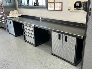Custom Steel Work Bench W/ (2) Gladiator Base Cabinets & (1) Gladiator 4 Drawer Base