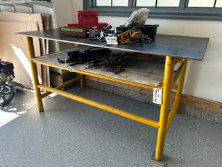 Steel Workbench, Approx. 6 FT L x 3 FT W x 40 IN H, c/w Steel Work Surface, Lower Storage Shelf & Welded Tubular Steel Frame. *Note: Contents Not Included, Buyer responsible For Loadout*