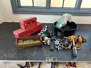 Qty Of Tools C/w Manual Chain Hoist, Dial Indicator, Oil Pan, Safety Triangles