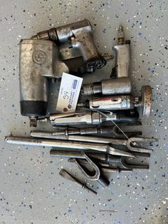 Qty of Assorted Pneumatic Air Tools c/w Chicago Pneumatic Impact Wrench, Pneumatic Drill, Die Grinders, Air Hammer/Chisel, Angle Grinder, Assorted Air Chisels, Forks, Punches & Tool Bits