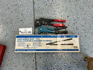 Qty of (3) Hand Riveters c/w Long-Handle Rivet Tool, Assorted Rivet Guns & Accessories, Including Original Box