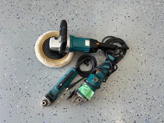 Qty of (3) Makita Corded Power Tools c/w Model 9227C 7 IN Variable-Speed Polisher, Model 9005B 5 IN Angle Grinder & Reciprocating Saw, c/w Polishing Pad & Power Cords