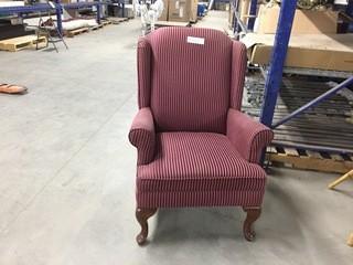 Burgundy Striped Wingback Chair