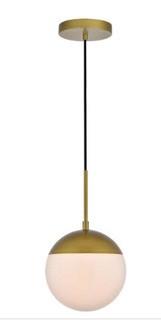 Yearby 1-Light Globe Pendant, Brass+ Frosted White 9x8"