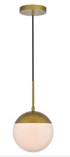 Yearby 1-Light Globe Pendant, Brass+ Frosted White 9x8"
