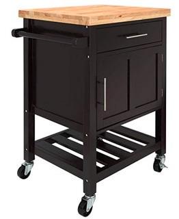 Homegear Kitchen Cart Butchers Block with Shelf and Cabinet on Wheels Brown