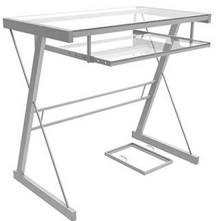 Priya Metal and Glass Computer Desk, Silver 