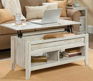 Riddleville Lift Top Coffee Table with Storage, White Plank