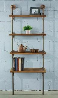 Sacramento Industrial Farmhouse, Brown 67 in. Wall 4-Shelf Etagere Pipe Bookcase Display-Metal-Reclaimed Wood