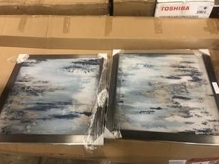 (2) Abstract Paintings With Silver Frame 27.5x27.5"