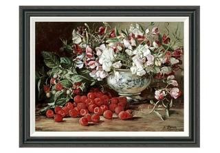 Raspberries and Sweet Pea' by August Laux Framed Painting Print 30x22"