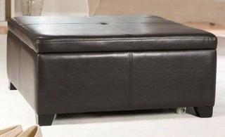 Armen Living 16 x 35 x 35 in. Square Storage Ottoman with Brown Leather