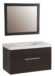 GLACIER BAY?Boxwell 36.5-inch W 1-Drawer Freestanding Vanity in Brown With Ceramic Top in White With Mirror