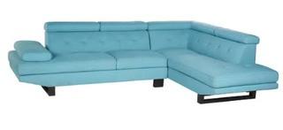 Pettit Right Hand Facing Sectional, Turquoise Blue Linen, Dirty