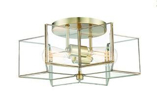 2 Light Semi Flush | Natural Brass Finish, Clear Glass Shade | M60021NB