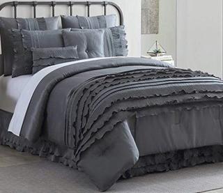 Amrapur Overseas Diana 8-Piece Embellished Comforter Set, King, Platinum