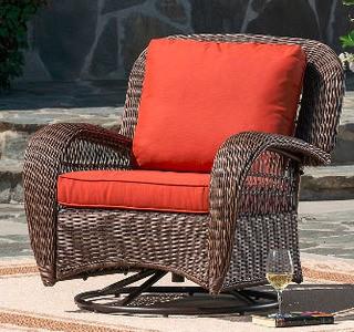 Hampton Bay?Beacon Park Wicker Swivel Chair with Gliding Function Orange Cushions