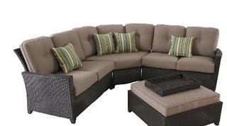 Hampton Bay?Tacana Wicker Outdoor Patio Sectional Set with Beige Cushions- Table NOT Included 