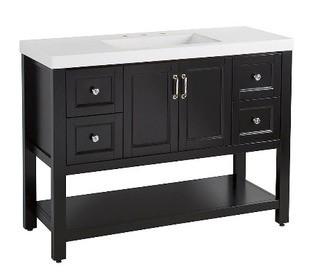 Home Decorators Collection?Catalina 48.5-inch W 4-Drawer 2-Door Freestanding Vanity in Black With Ceramic Top in White, Scratches 