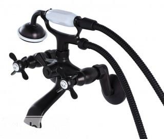 Kingston Brass KS286ORB Essex Wall Mounted Tub Filler with Metal Cross Handles and Built-In Diverter - Includes Hand Shower - Blk Bronze