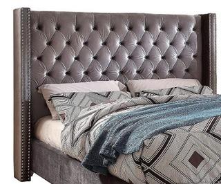 Aiden Collection Modern Contemporary Grey Velvet Upholstered Headboard/Slats Only