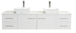 Totti Wave 72 in. W x 16 in. D x 22 in. H Vanity in White with Glassos Vanity Top in White with White Double Basin( Top Not Included-Sinks With Base Only)