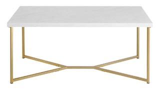 Rectangle Coffee Table with White Faux-Marble Top and Gold Base