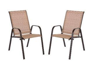 Hampton Bay?Plymouth Brown Stackable Sling Patio Dining Chair in Cafe (2-Pack)