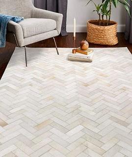 Foraker Cow Hide Handwoven flatweave Cream Area Rug 2'6"x8'