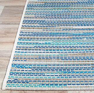 Jasmine Estates Sand/Turquoise Indoor/Outdoor Area Rug 2'3"x11'9"