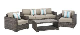 Home Decorators Collection?Palmetto 4-Piece All-Weather Wicker Patio Chat Set with Grey Cushions