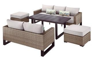 Hampton Bay?Park Heights 5-Piece Wicker Patio Deep Seating Set with Chow Height Table and Putty Cushions