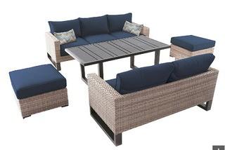 Hampton Bay?Park Heights 5-Piece Wicker Outdoor Patio Deep Seating Set with Chow Height Table and Navy Cushions