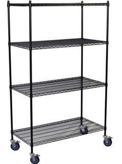 24" x 48" Extra Black Epoxy Wire Shelf w/ 72" Poles and 4 Casters (2 w/ brakes)