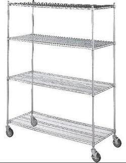 24" x 48" Extra Chrome Wire Shelf w/ 72" Poles and 4 Casters (2 w/ brakes)