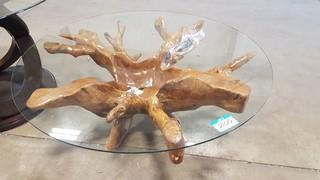 Wood Base Coffee Table with 54" Glass Top