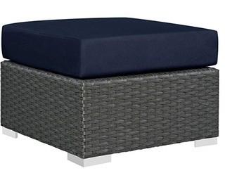 Modway EEI-1855-CHC-NAV Sojourn Wicker Rattan Outdoor Patio Coffee Table, Ottoman, Navy