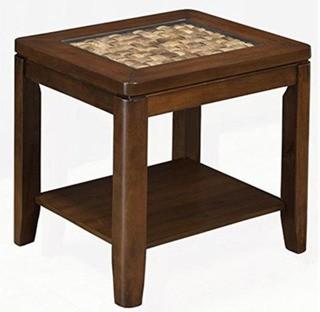 Alpine Furniture 1437-22 Granada End Table with Glass Insert & Shelf