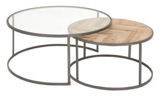 Uma Metal, Wood & Glass Coffe Table Set Of 2 27", 36"D 44391