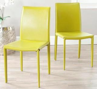 (2) Karna Green Bonded Leather Dining Chairs