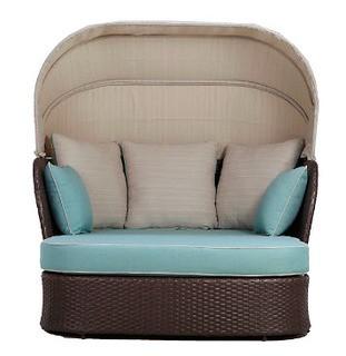 Hampton Bay?Deerfield All-Weather Wicker Patio Day Bed with Blue Cushions