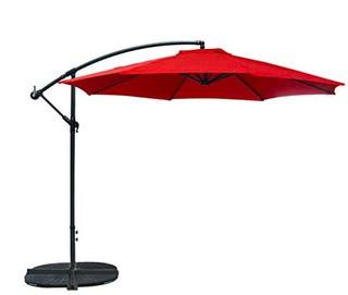 Baner Garden CA-2001R 10' Offset Hanging Patio Adjustable Polyester UV Umbrella Freestanding Outdoor Parasol Cantilever with Crank Lift, red