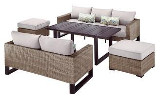 Hampton Bay?Park Heights 5-Piece Wicker Patio Deep Seating Set with Chow Height Table and Putty Cushions