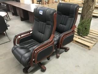 Lot of (2) Leather Reclining Office Arm Chairs.