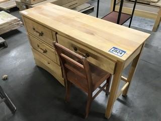 Wooden Writing Desk 50"x17" c/w Chair.
