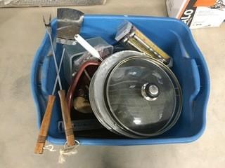 Lot of Assorted Housewares c/w BBQ Utensils and Lids/Splatter Screens